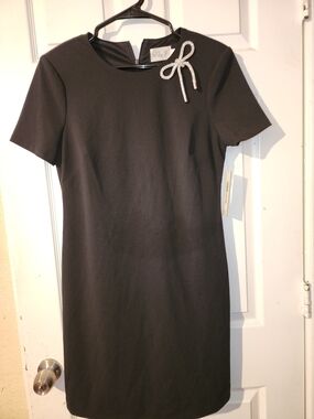 Eliza J Black Sheath Dress with Rhinestone Bow | Size 10 | NWT